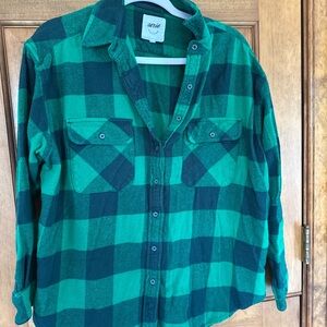 Aerie Women’s Teal and Navy Checkered Shirt - Small